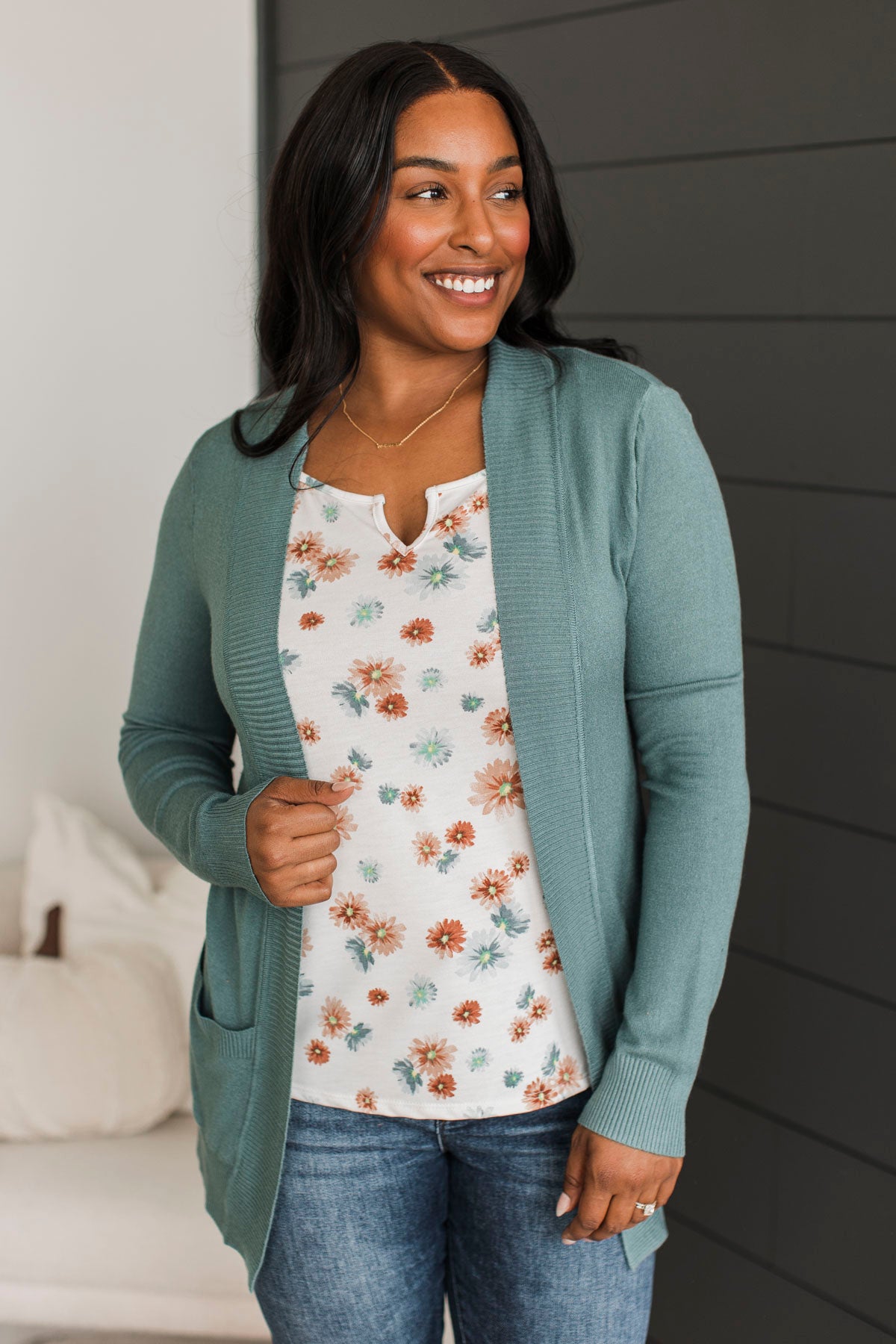 Comfortable With Myself Knit Cardigan- Dusty Teal