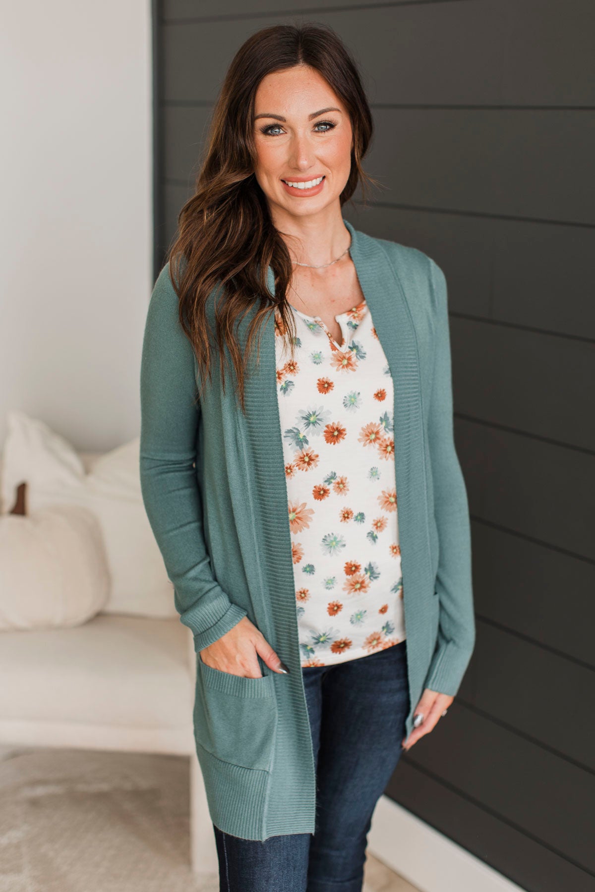 Comfortable With Myself Knit Cardigan- Dusty Teal