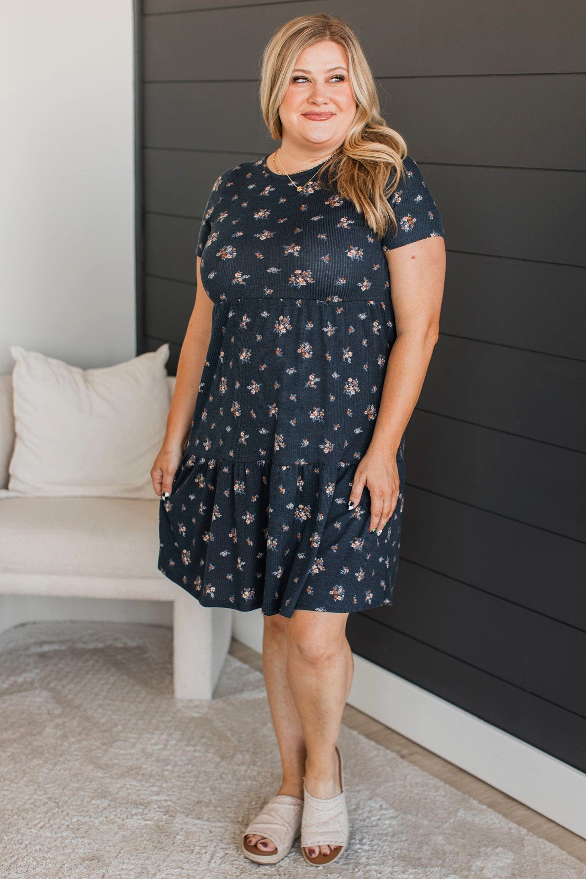 See For Myself Floral Dress- Navy & Rust