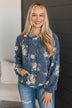 Next To Happiness Hooded Floral Top- Navy