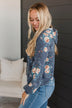 Next To Happiness Hooded Floral Top- Navy