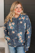 Next To Happiness Hooded Floral Top- Navy