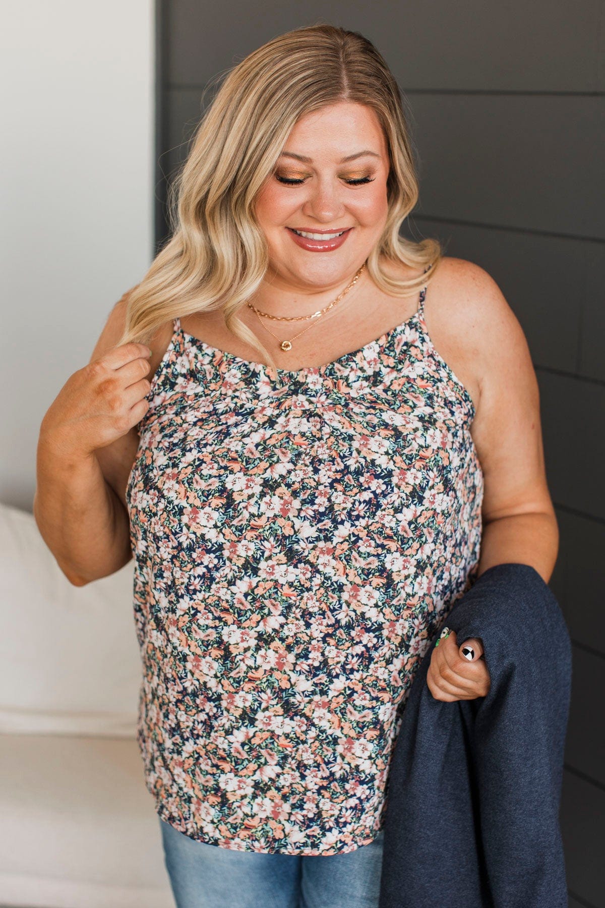 Ways Of The Heart Floral Tank Top- Navy