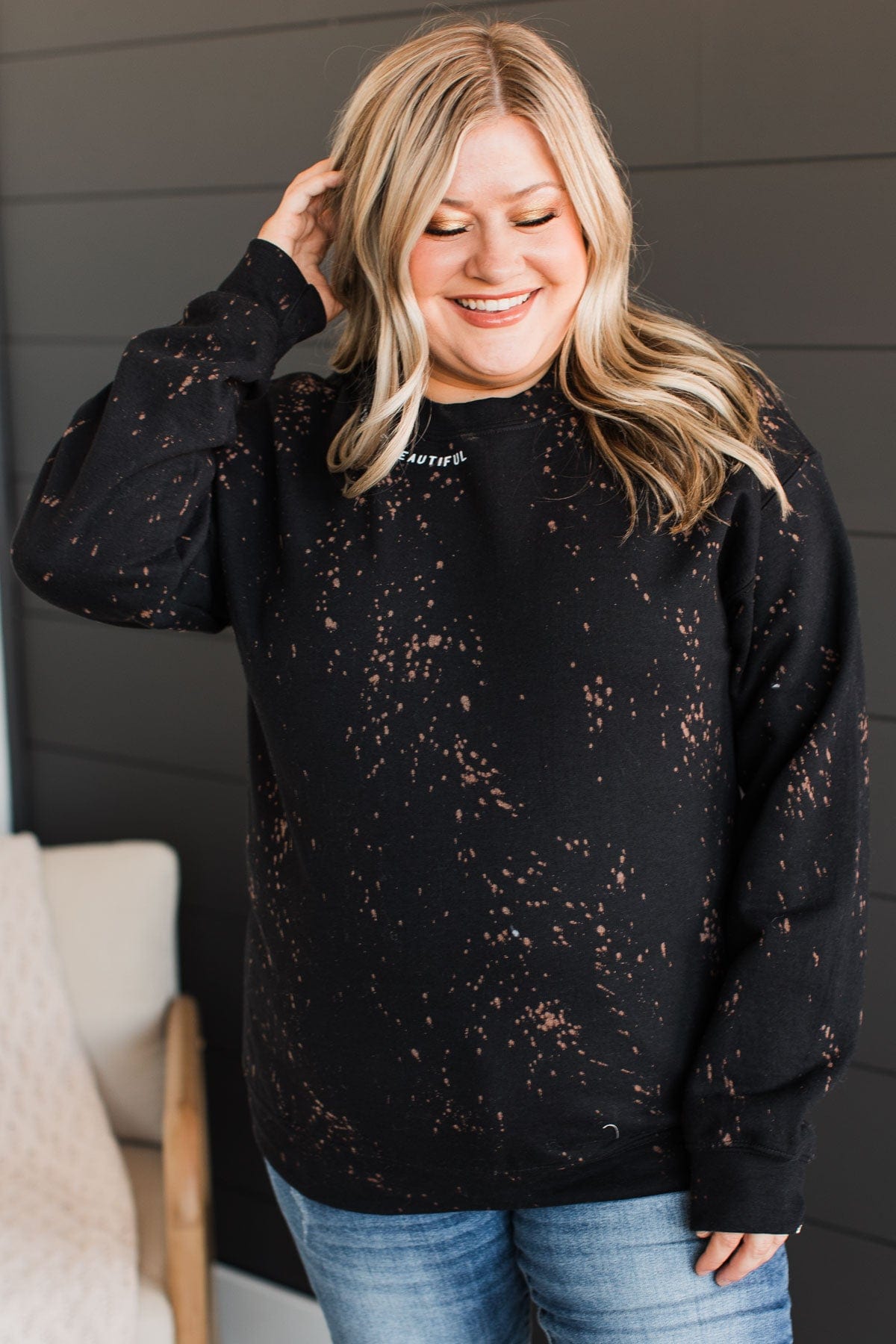 You Are Beautiful Bleached Crew Neck Black