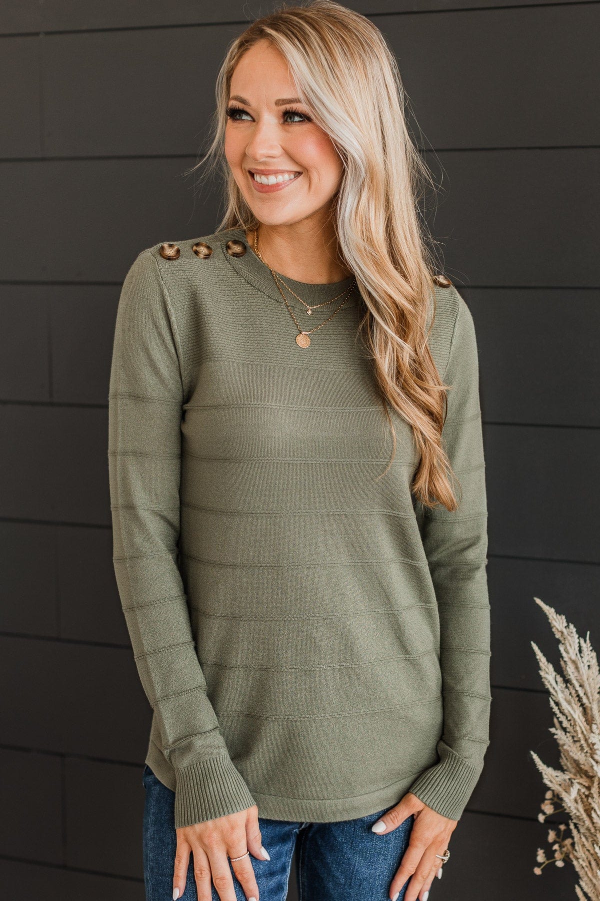 From The Heart Button Knit Sweater- Olive – The Pulse Boutique