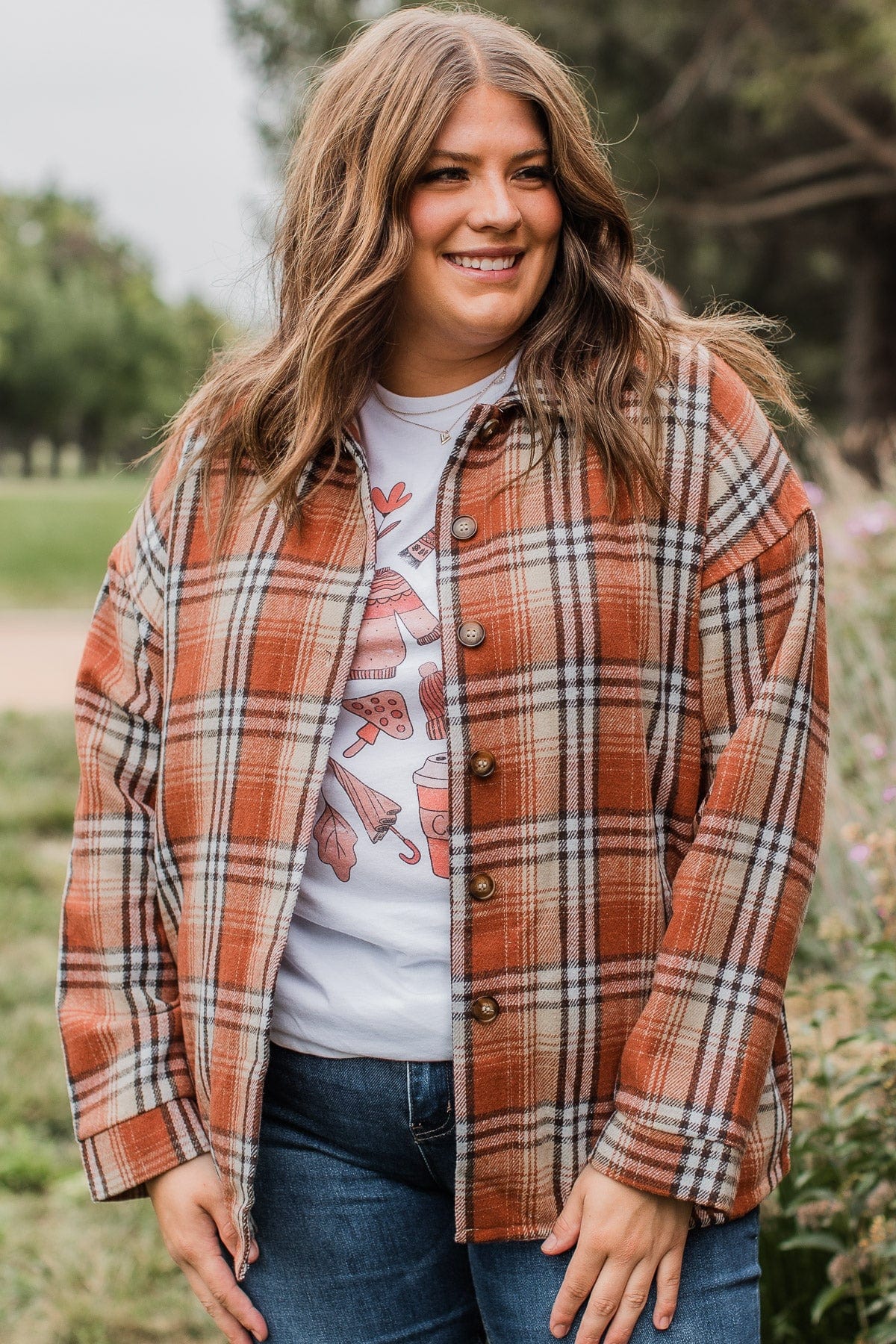 Element Burnt Orange Plaid Button Up store Coat