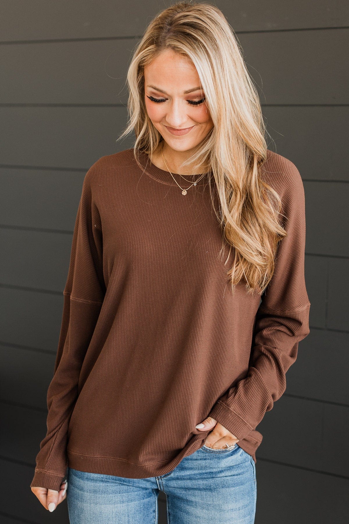 Express It All Knit Pullover Top- Dark Brown