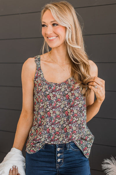 Pursuit Of Love Floral Tank Top- Black – The Pulse Boutique