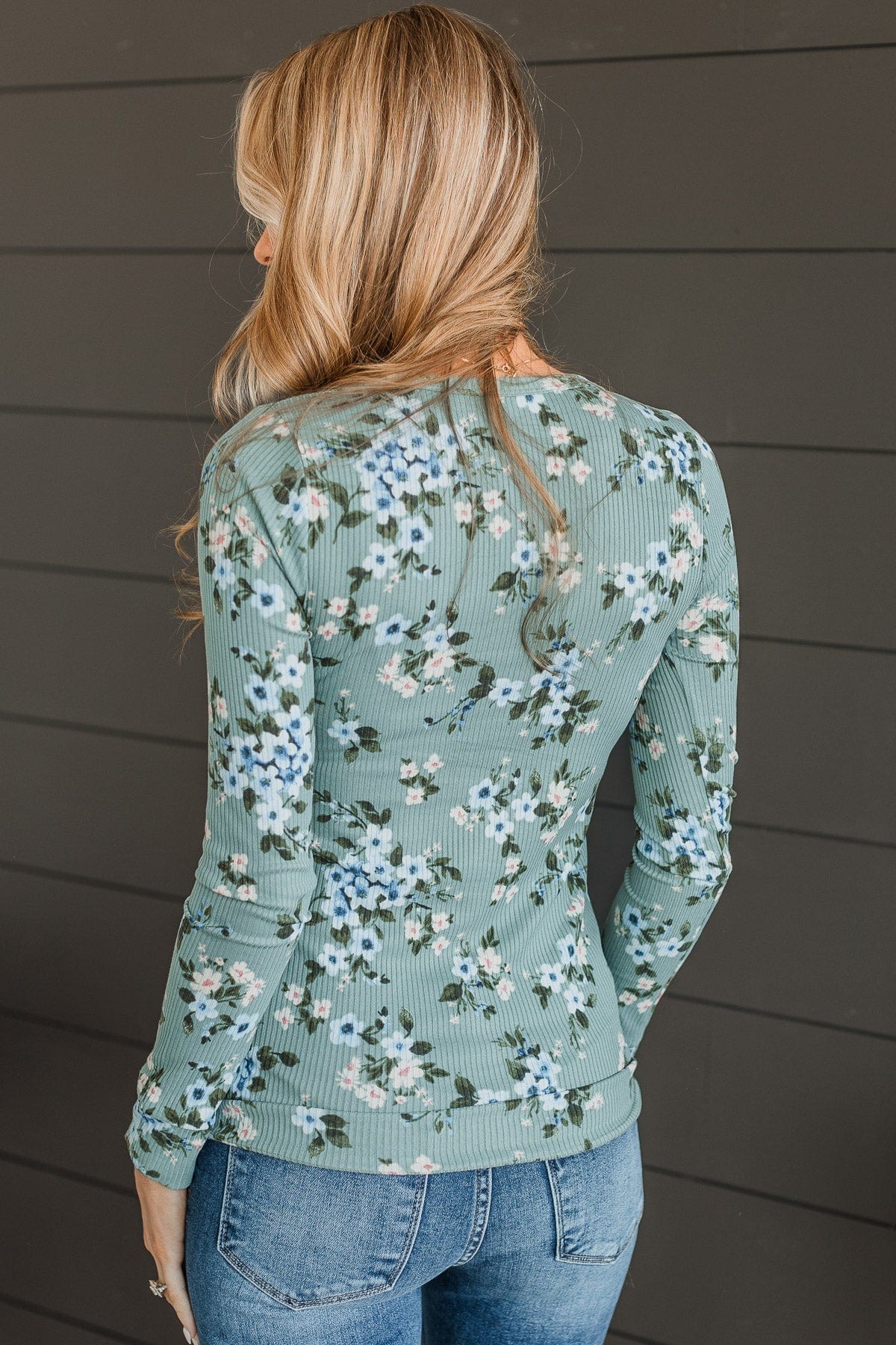 All Together Now Floral Henley Top- Sage