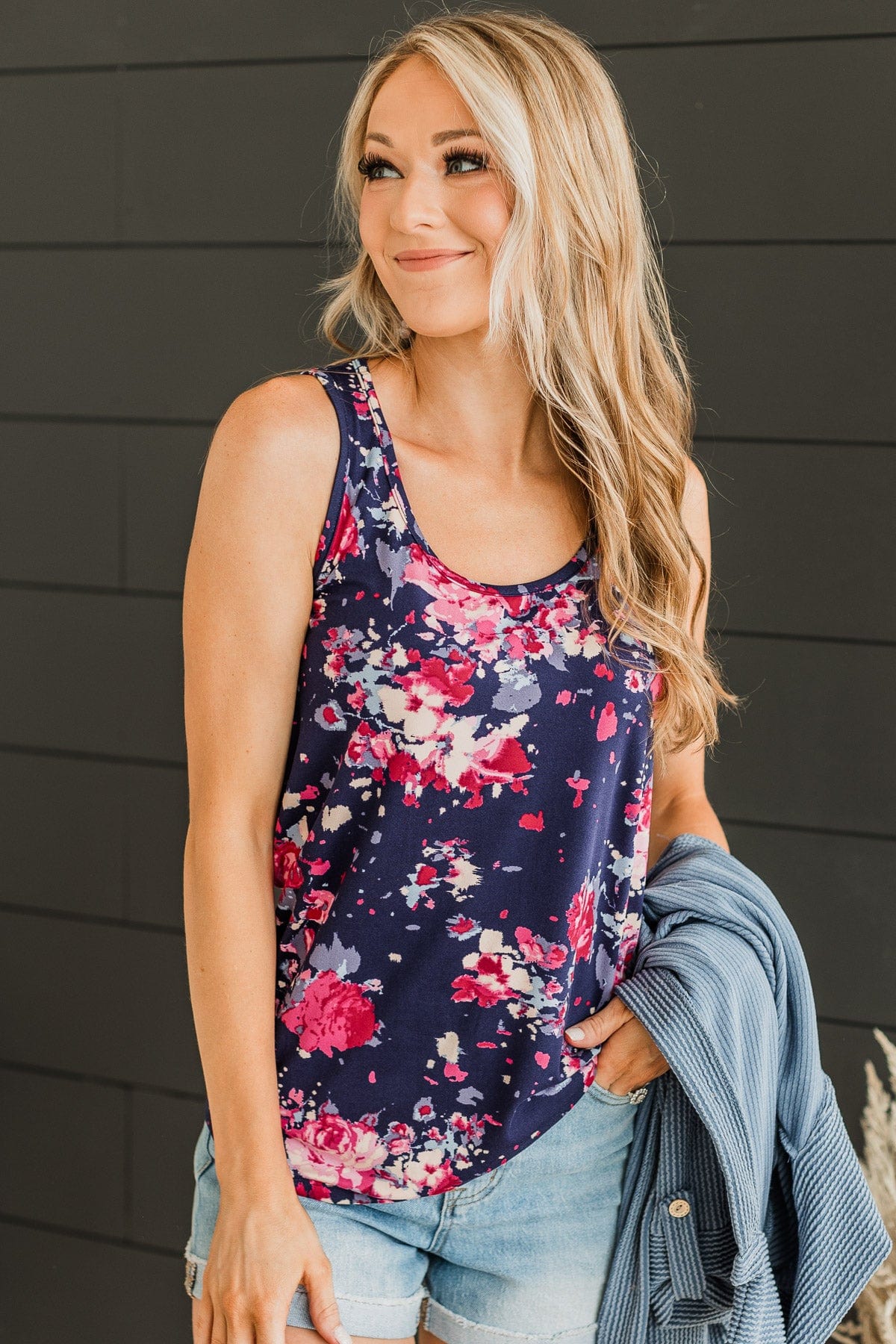 Spring To Life Floral Tank Top- Navy – The Pulse Boutique