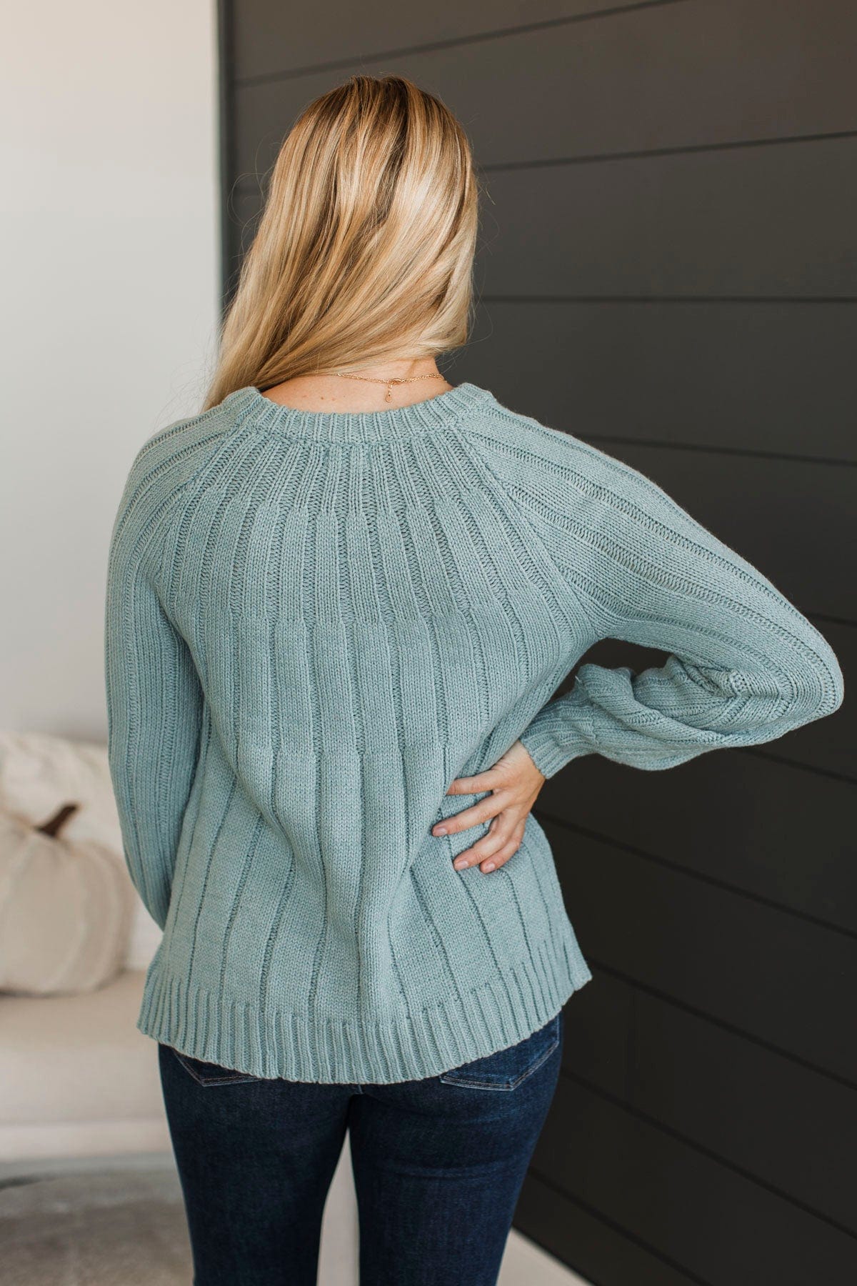 Do It For You Knit Sweater- Dusty Teal