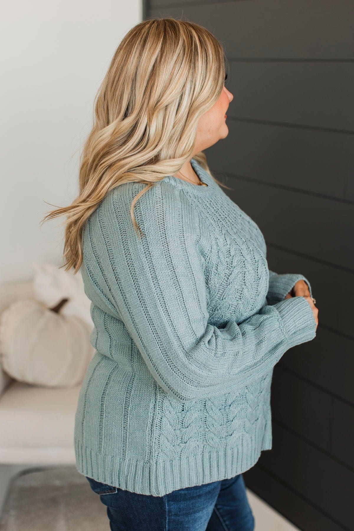 Do It For You Knit Sweater- Dusty Teal