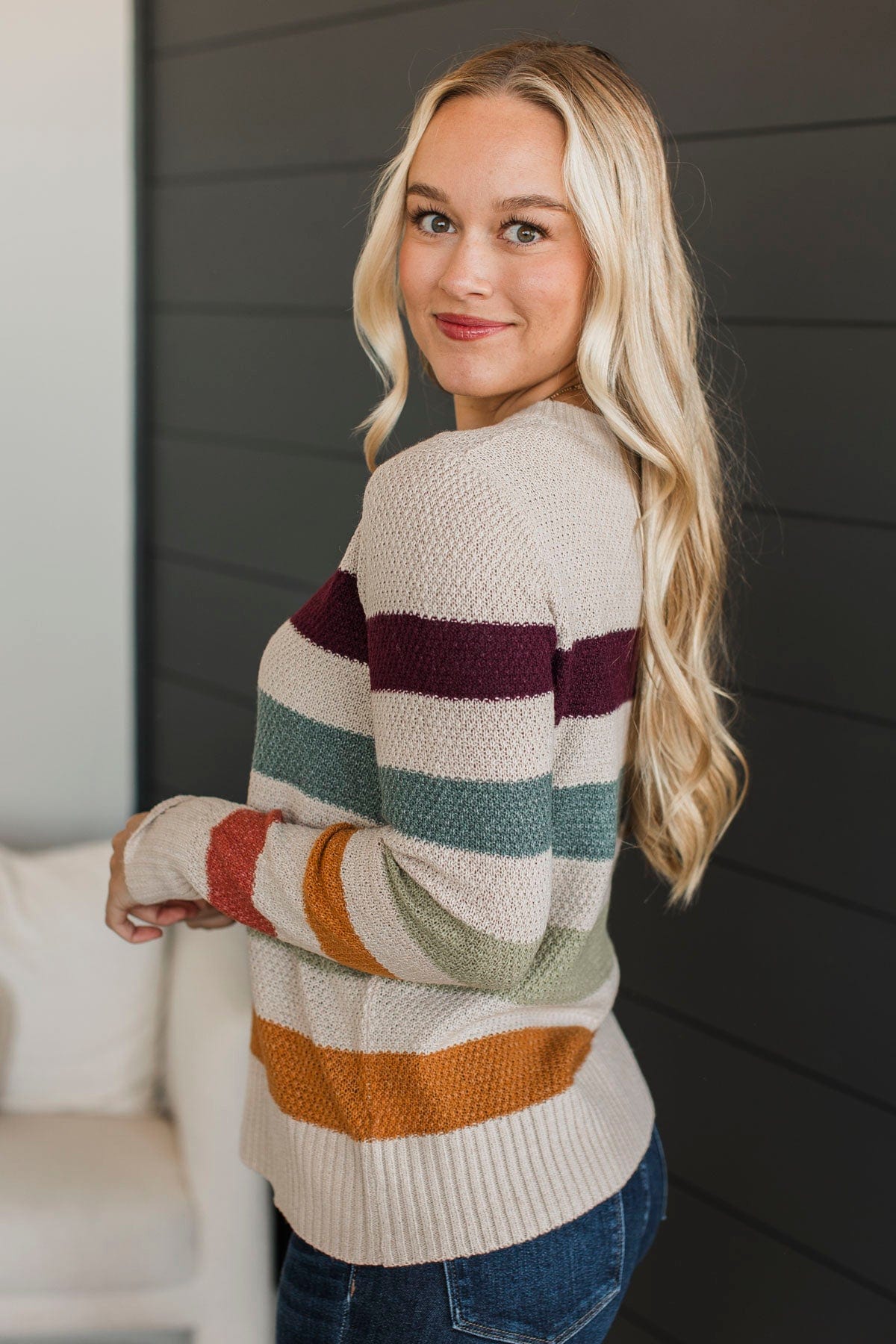 No Hesitations Striped Knit Sweater- Light Taupe