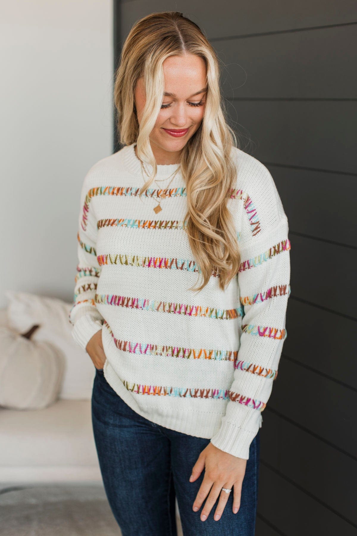 All We Have Striped Knit Sweater- White