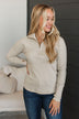 Join The Club Quarter Zip Pullover Top- Bone