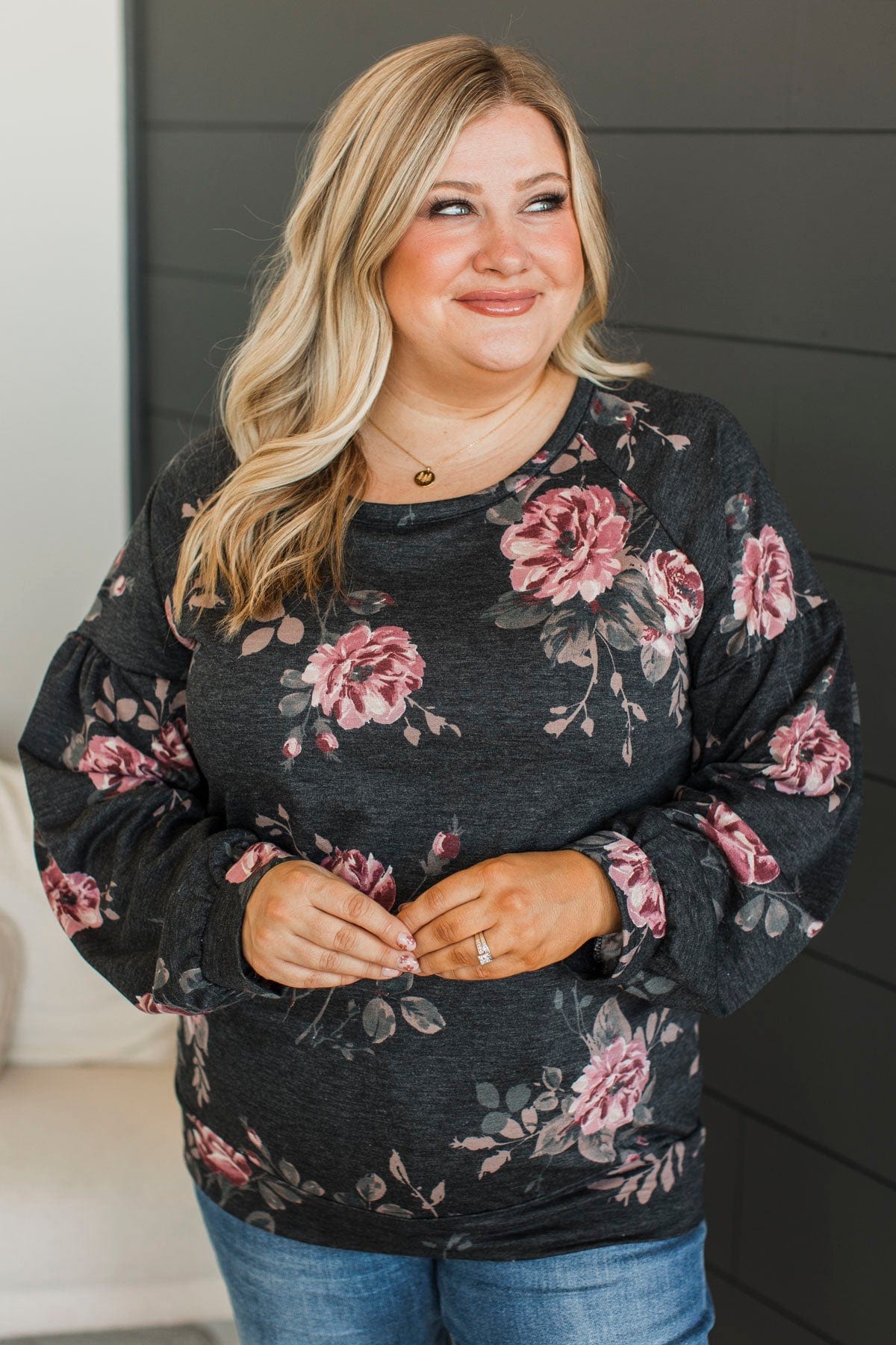 Blooming Feelings Floral Top- Charcoal