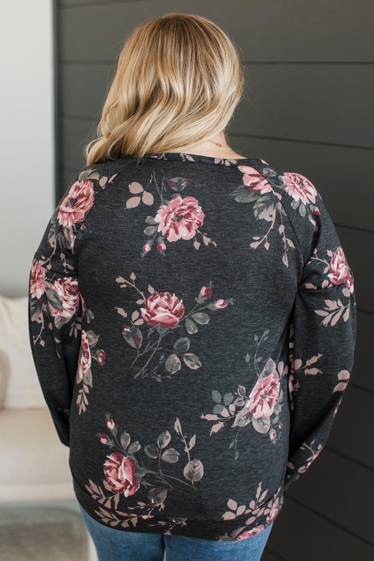 Blooming Feelings Floral Top- Charcoal