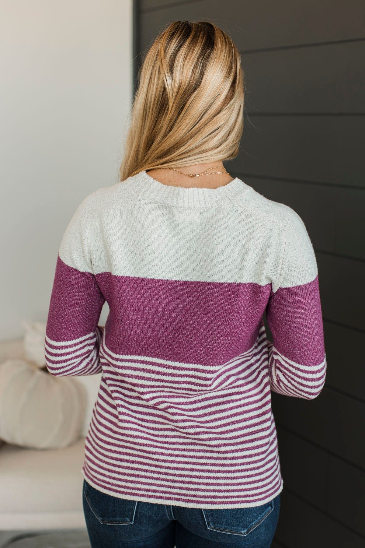 Days Gone By Color Block Sweater- Mulberry