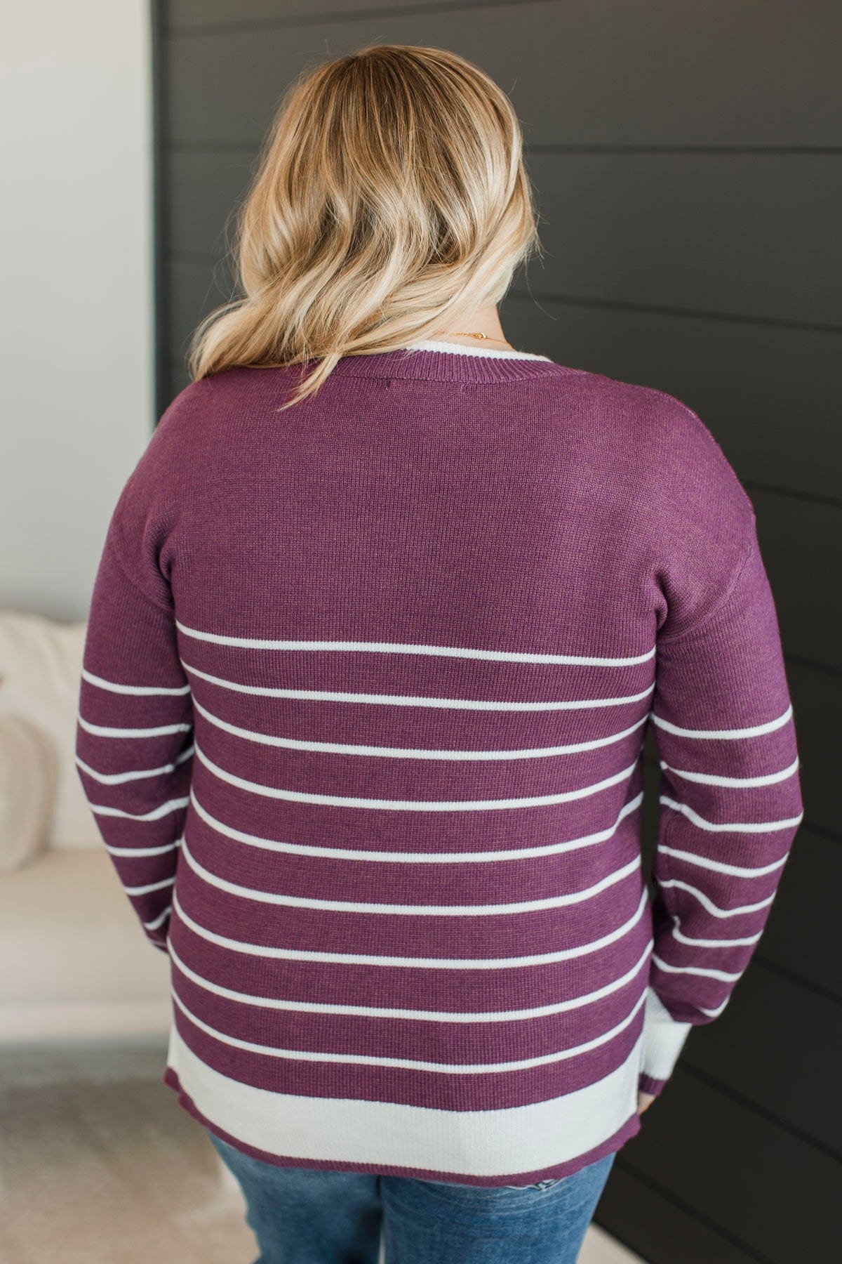 So Much To Say Striped Sweater- Dark Magenta