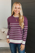 So Much To Say Striped Sweater- Dark Magenta