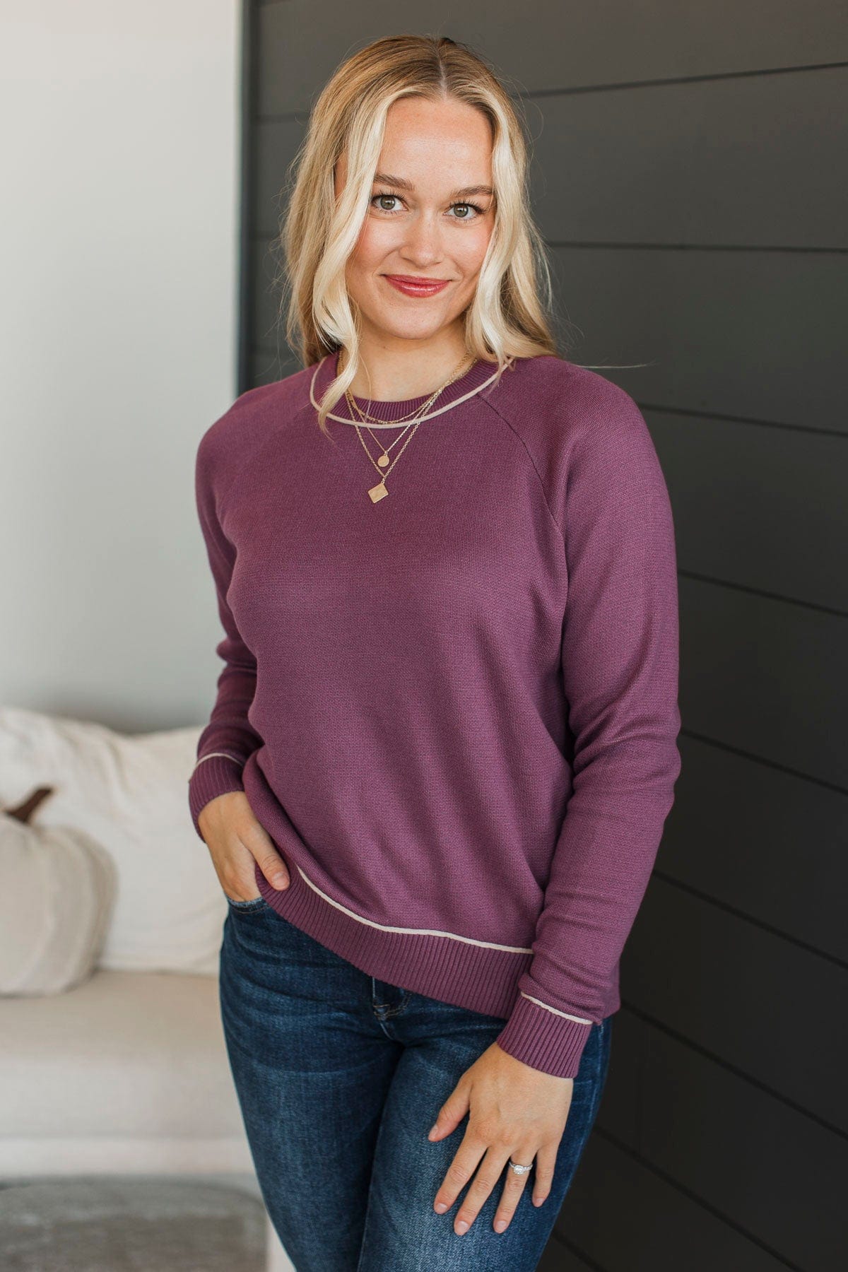 Make You Blush Knit Sweater- Mulberry