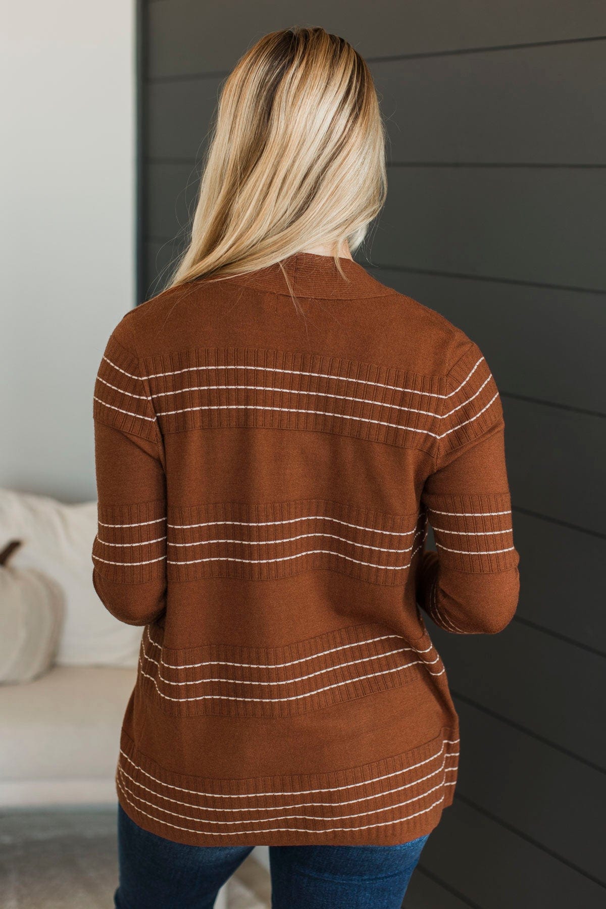 Keep In Mind Stitch Stripe Cardigan- Dark Rust