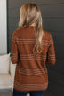 Keep In Mind Stitch Stripe Cardigan- Dark Rust