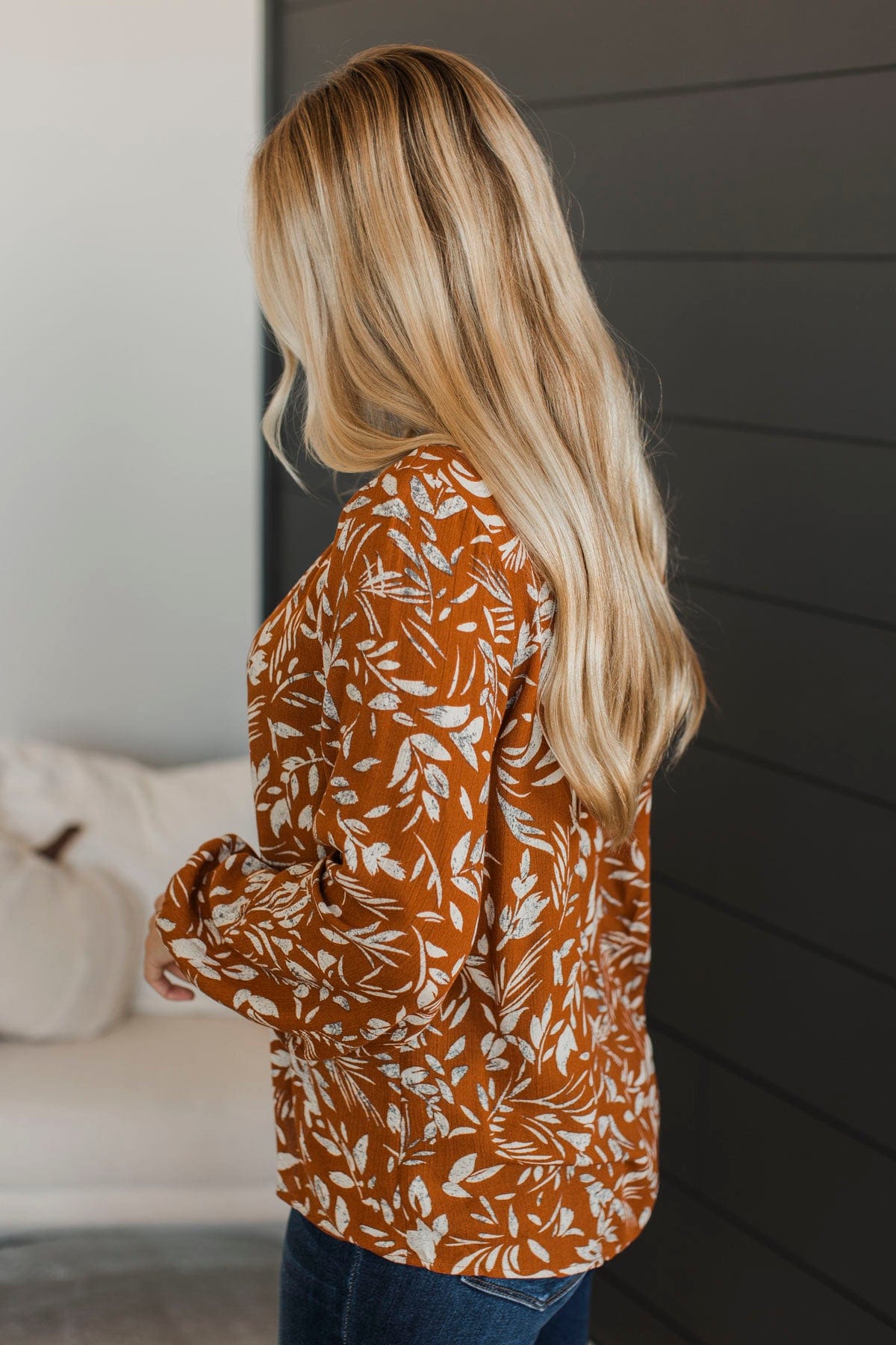 In Another Life Floral Blouse- Rust