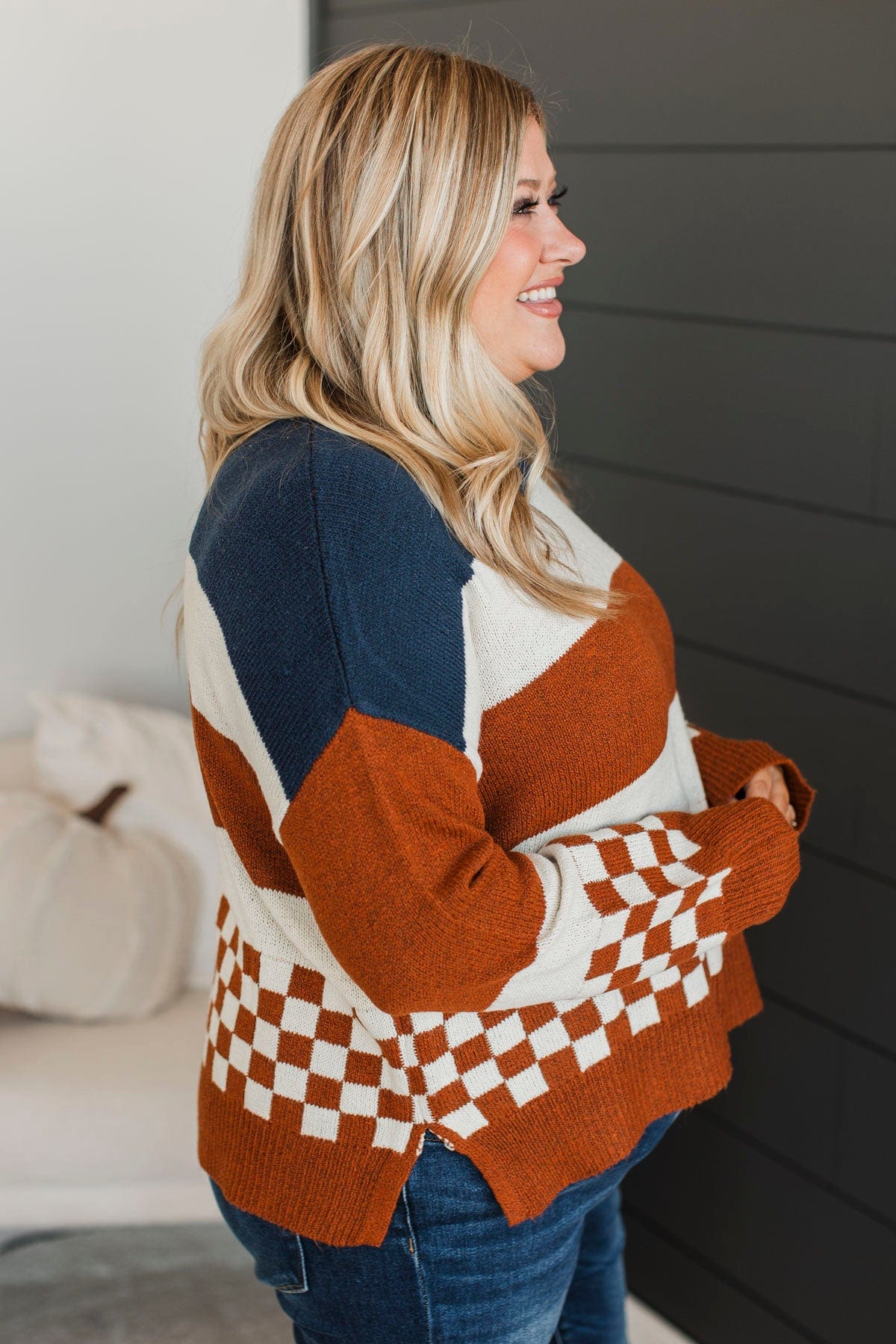 Love Me Anyway Color Block Sweater- Navy & Copper