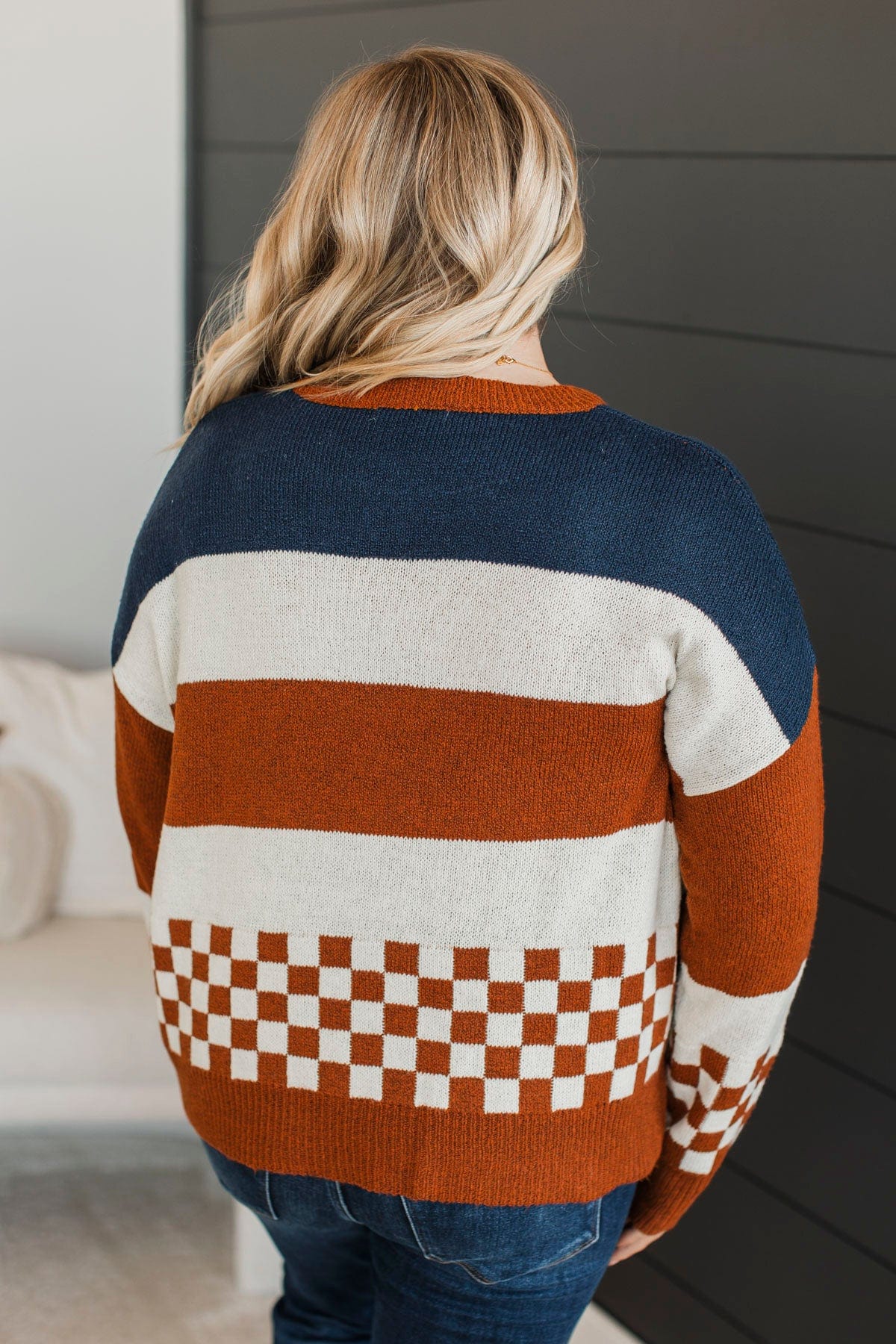 Love Me Anyway Color Block Sweater- Navy & Copper