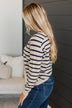 A New Path Striped Knit Sweater- Oatmeal