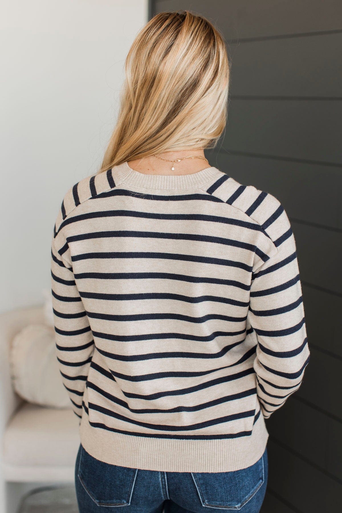 A New Path Striped Knit Sweater- Oatmeal