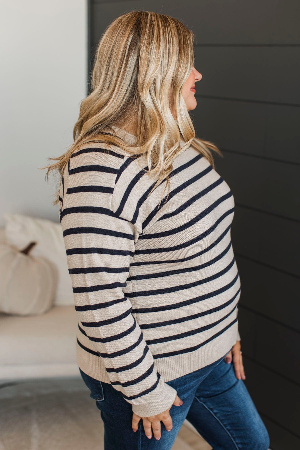 A New Path Striped Knit Sweater- Oatmeal