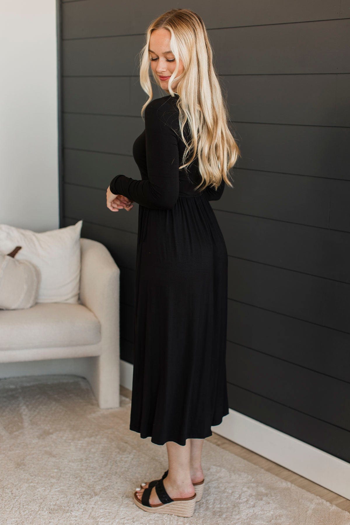 Hang The Moon Midi Dress- Black