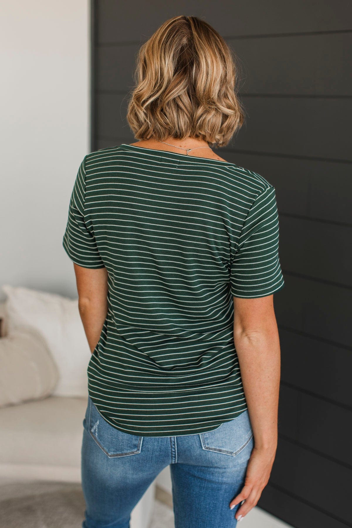 Radiate Confidence Striped V-Neck Top- Wintergreen