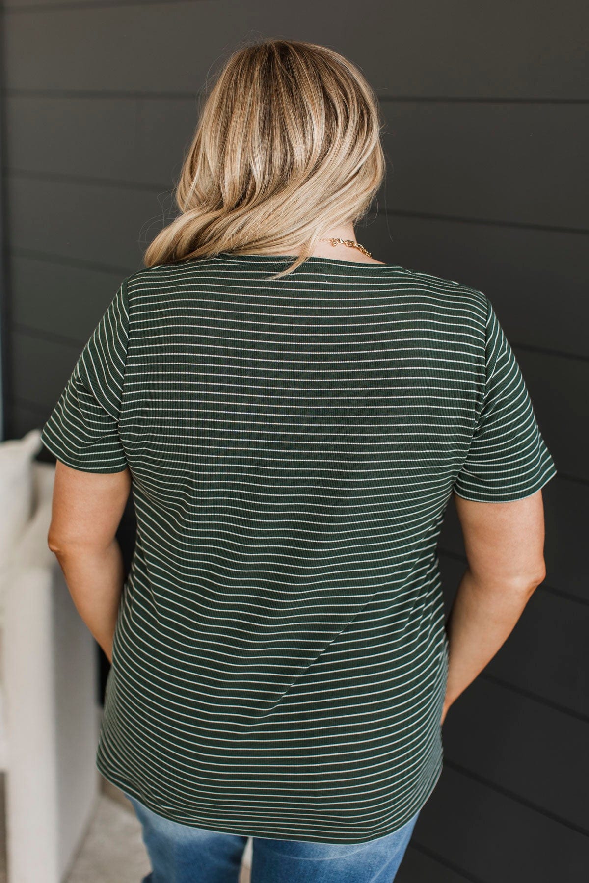 Radiate Confidence Striped V-Neck Top- Wintergreen