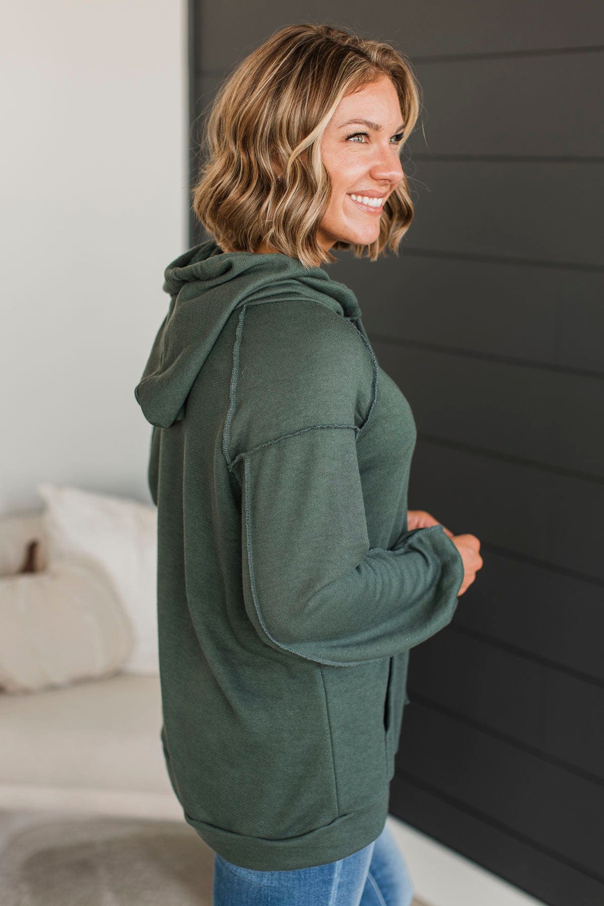 On A Hunch Hooded Pullover Top- Dark Olive