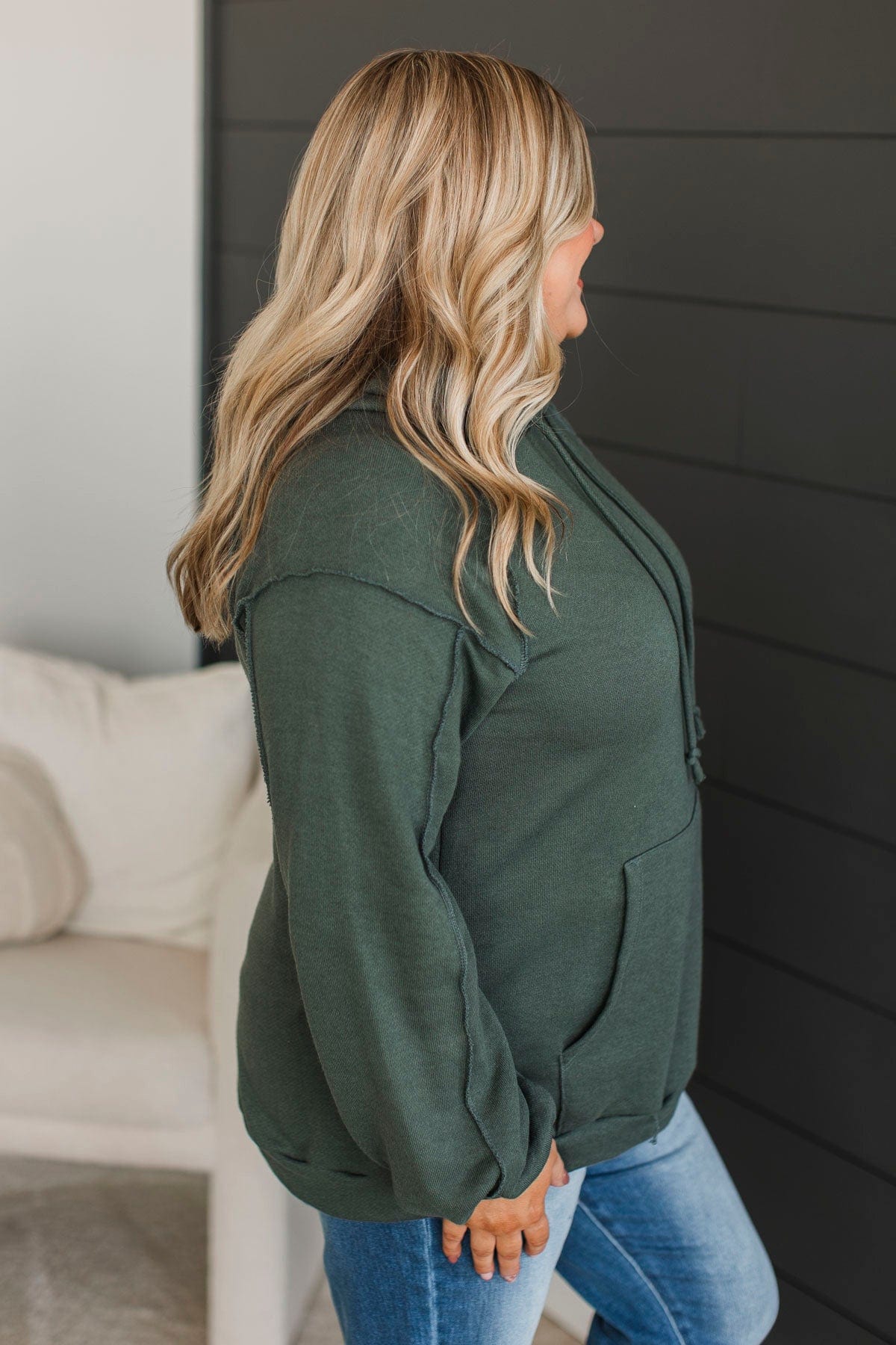 On A Hunch Hooded Pullover Top- Dark Olive