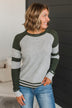 Words Of Mine Waffle Knit Sweater- Grey & Ivy Green