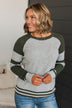 Words Of Mine Waffle Knit Sweater- Grey & Ivy Green