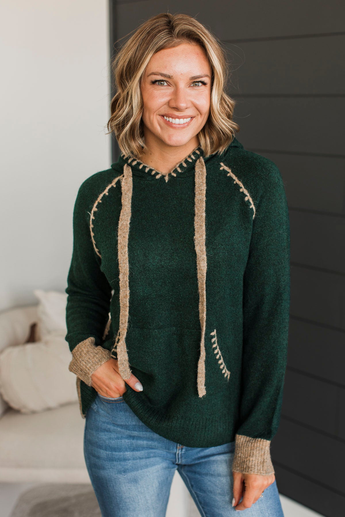 The One & Only Hooded Pullover Sweater- Forest Green