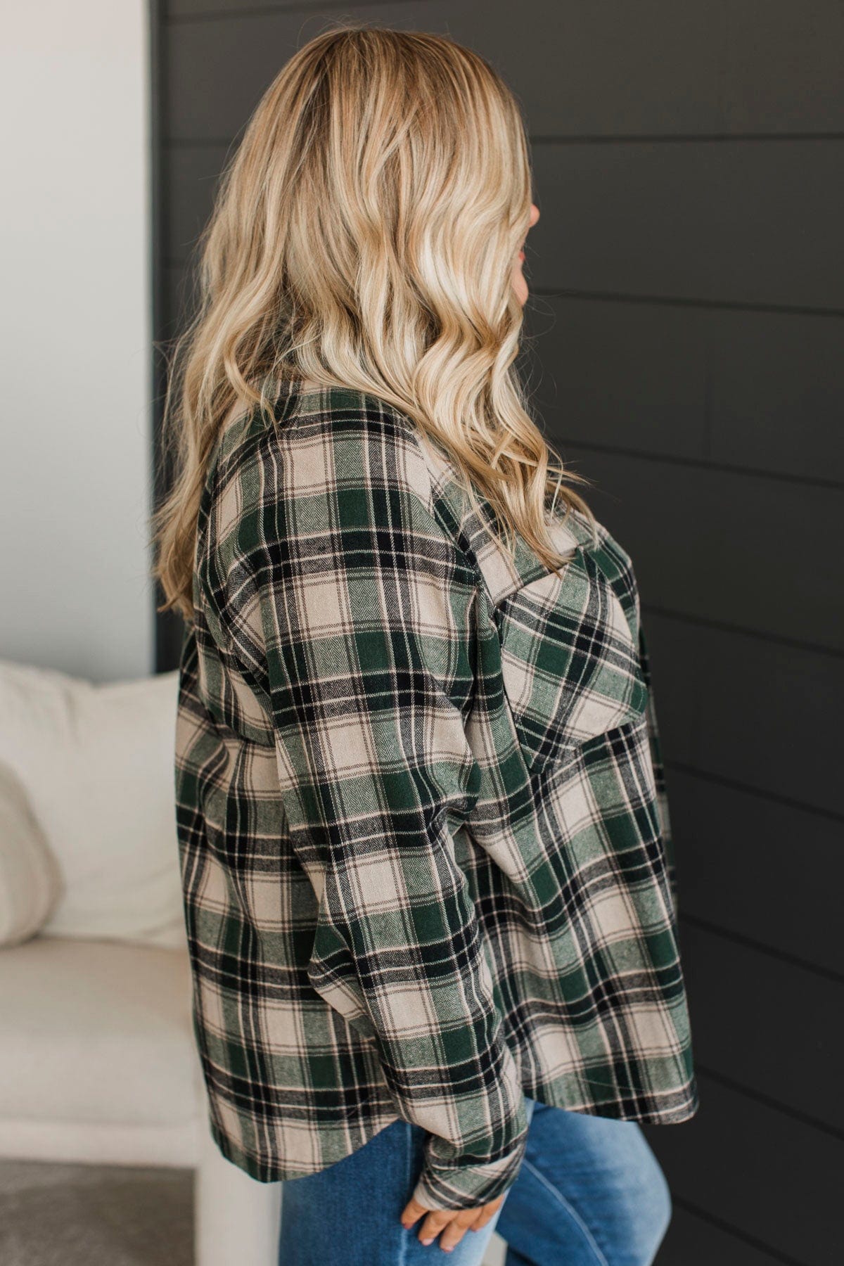 All The Signs Plaid Button Top- Hunter Green