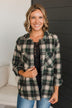 All The Signs Plaid Button Top- Hunter Green