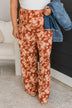 Right Place Right Time Floral Pants- Rust