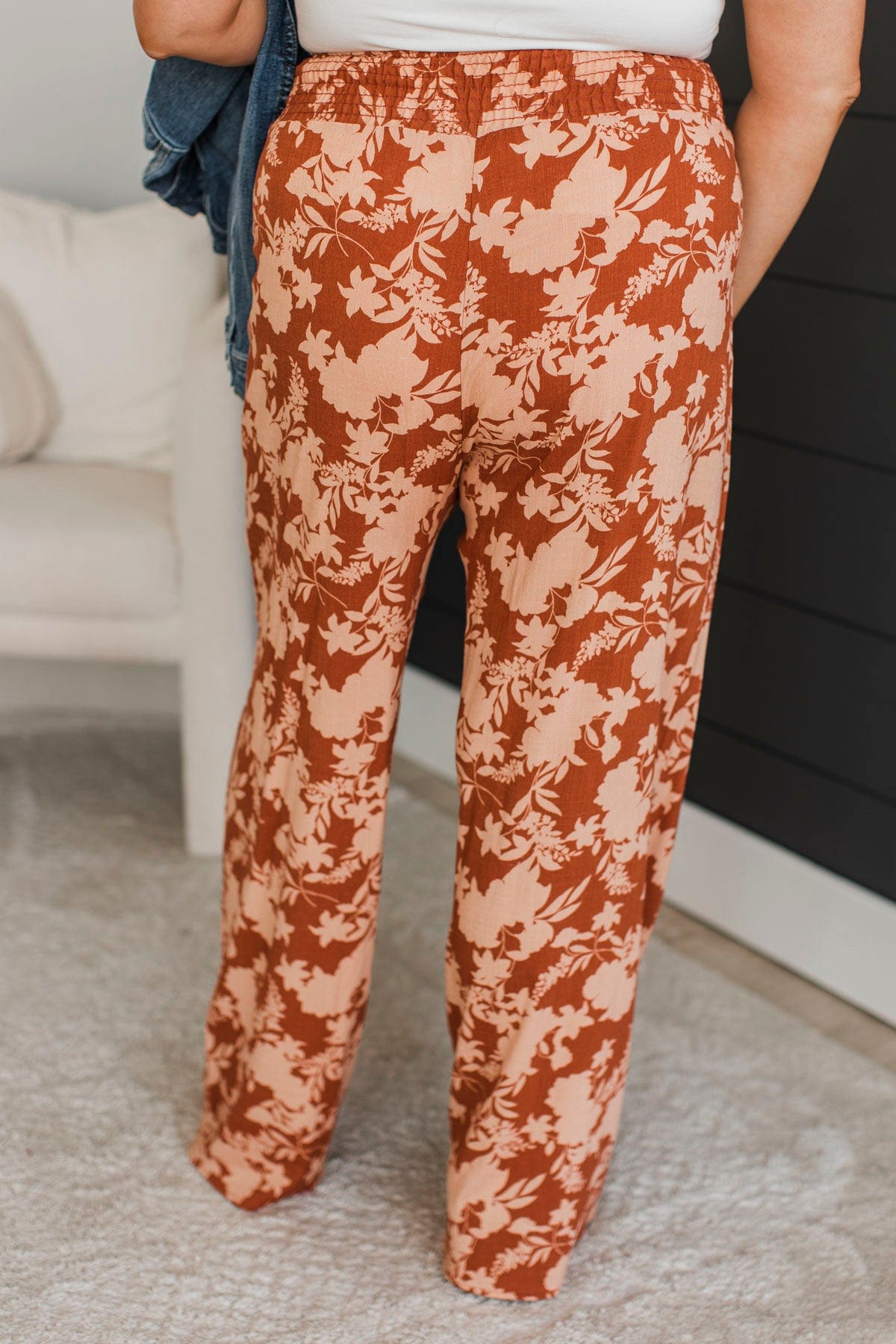 Right Place Right Time Floral Pants- Rust