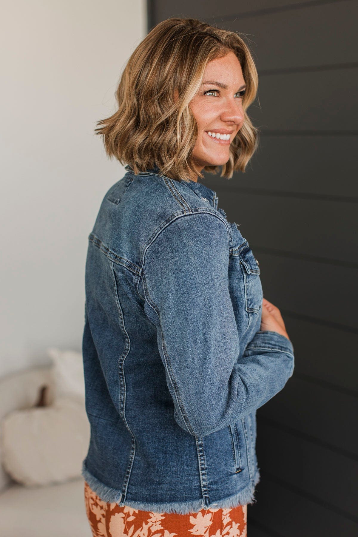 She's So Classic Distressed Denim Jacket- Dark Wash