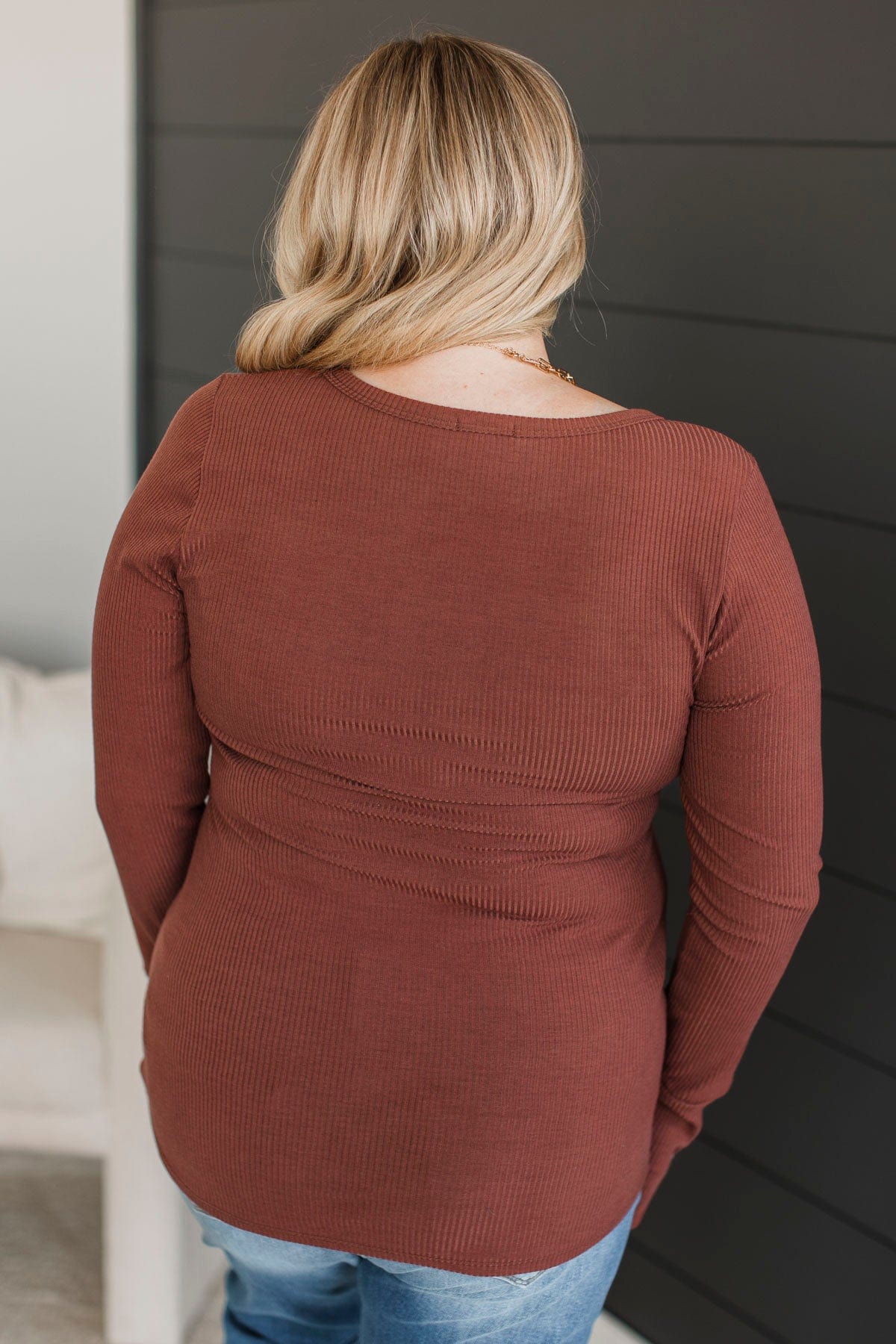 Give Your Best Henley Top- Red Brown