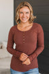 Give Your Best Henley Top- Red Brown