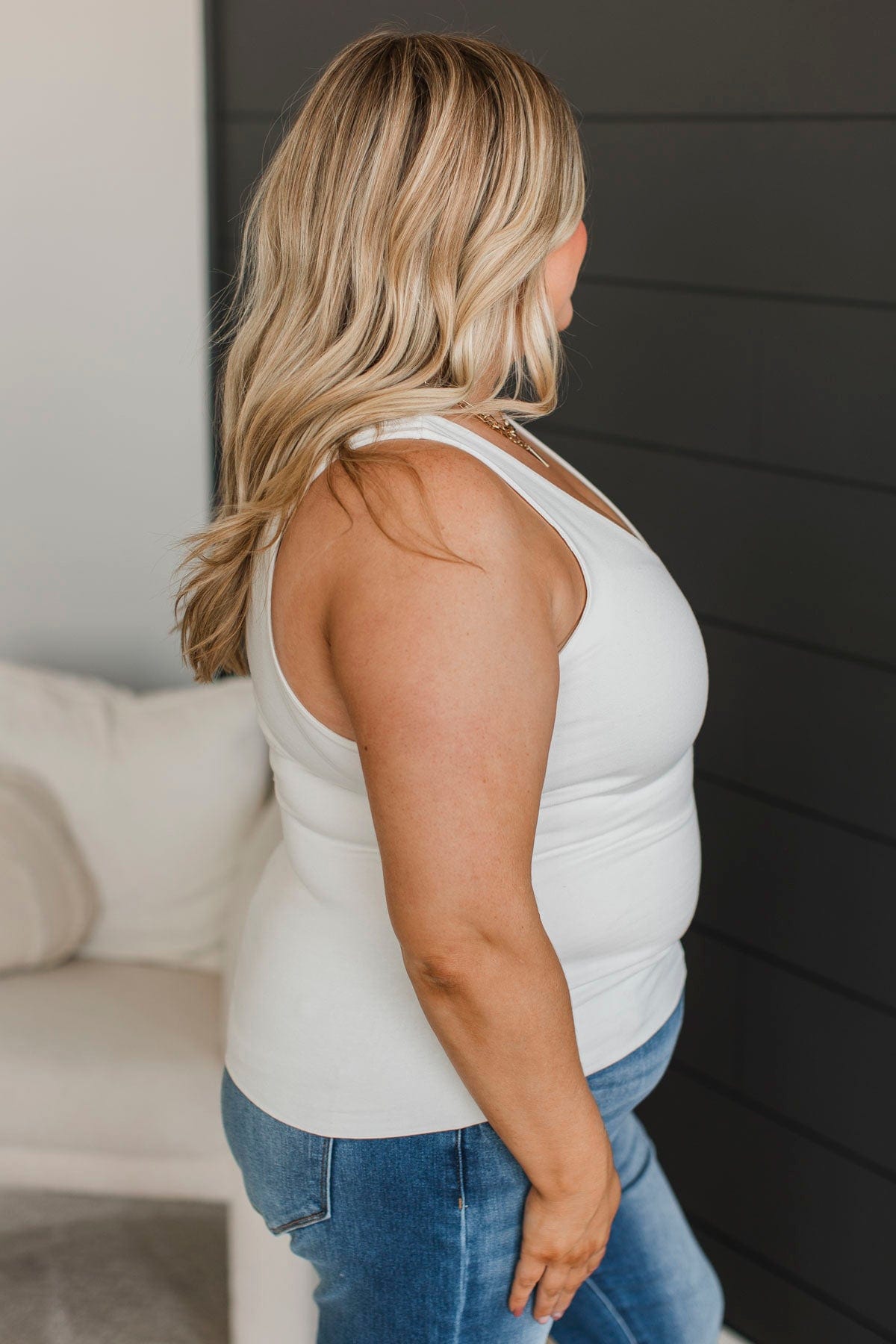 A Little Bit Longer V-Neck Tank Top- Off-White