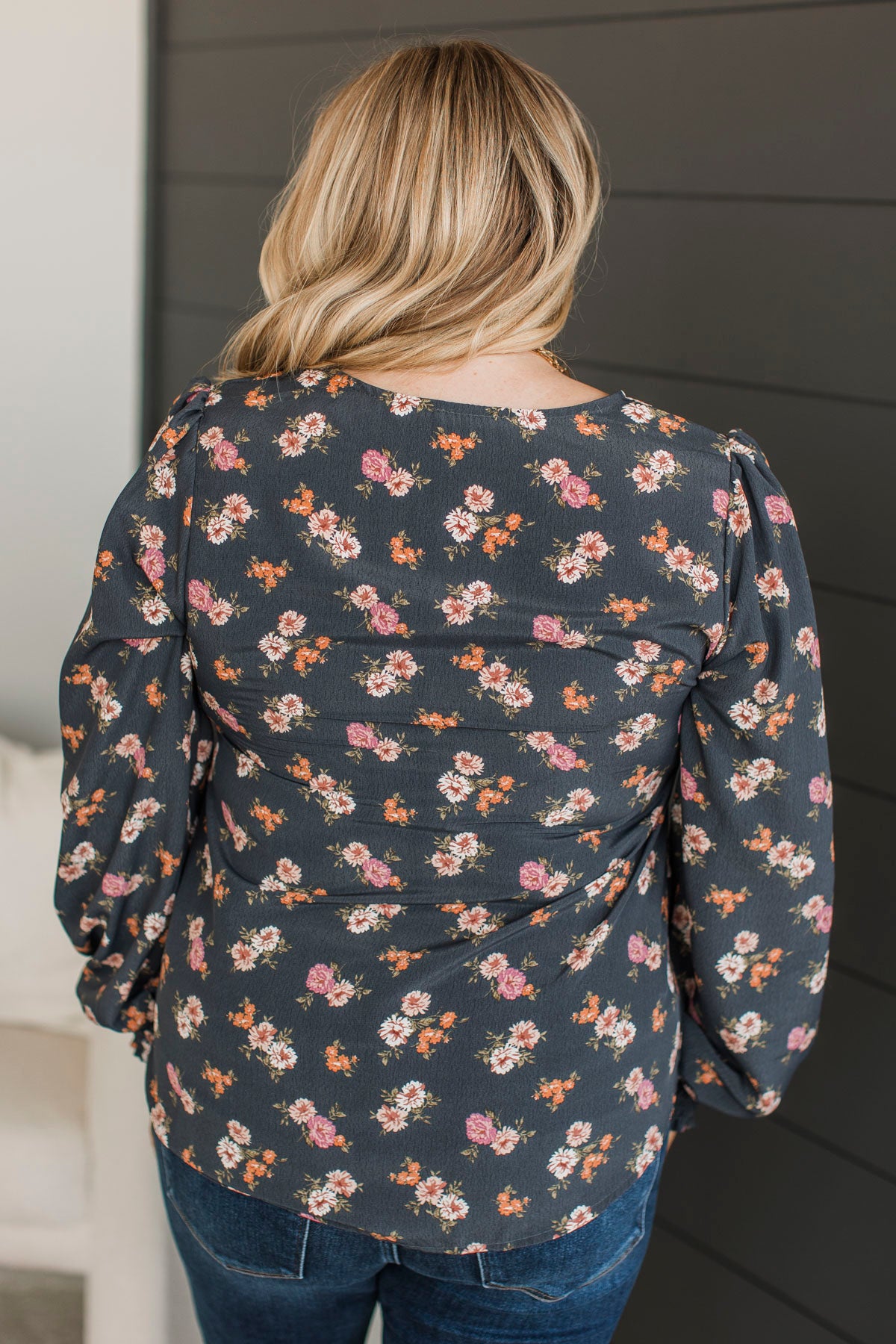 On Your Radar Floral Top- Charcoal